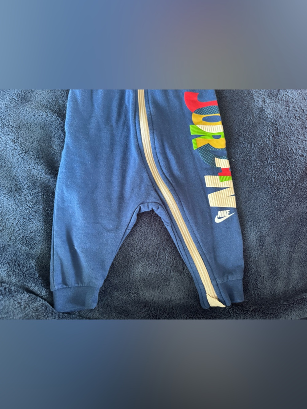 Nike Air Jordan Blue & Cream Color Messy Room Hooded Infant Coveralls, 3-6M (6M) - Picture 7 of 9
